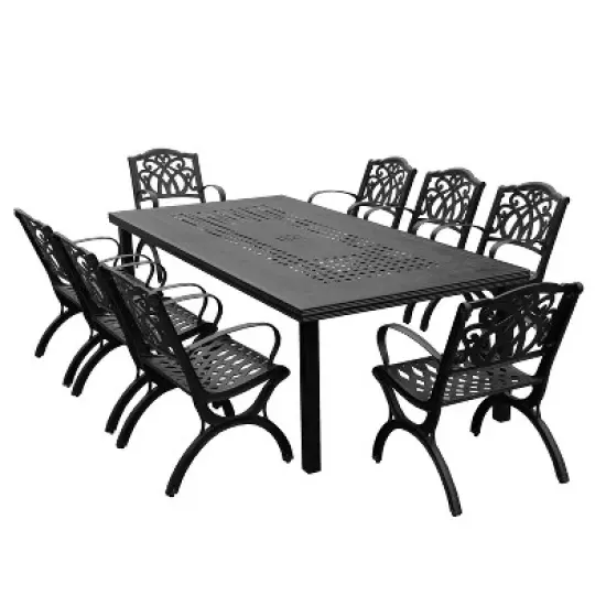Oakland Living 95" Rectangular Ornate Aluminum Patio Set: UV-Resistant, 8 Chairs, Umbrella Hole image {8}