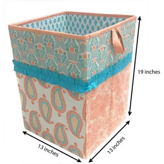 Bacati - Sophia Paisley Aqua/Coral Collapsible Laundry Hamper image {6}