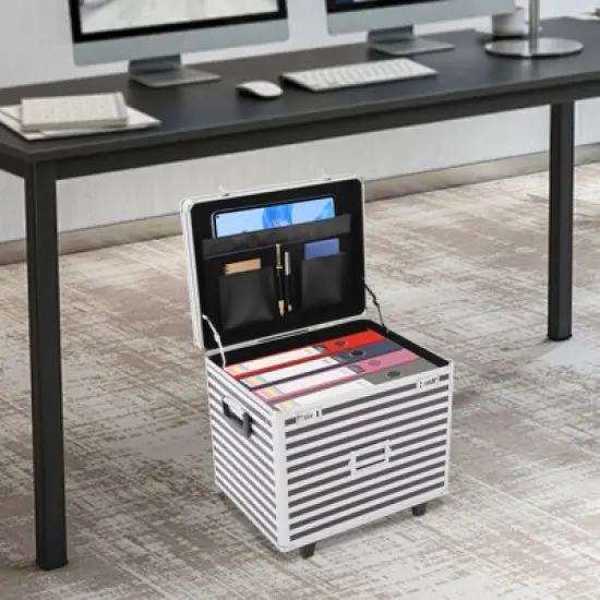 YIYIBYUS Rolling Lockable File Storage Case File Box with Telescopic Pole image {1}