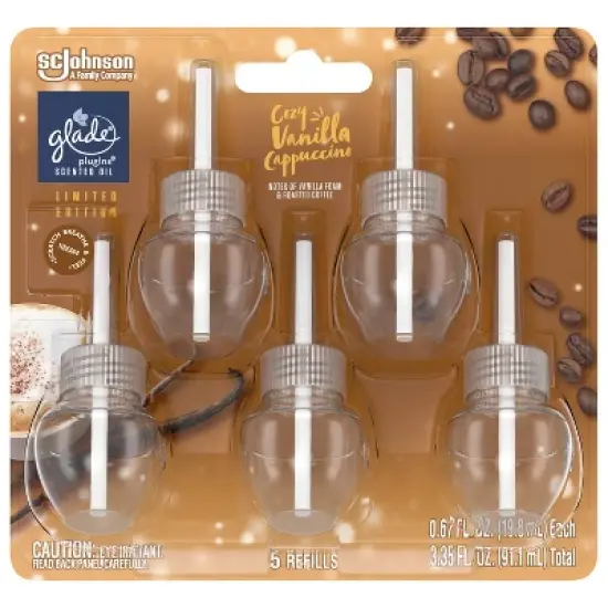 Glade PlugIns Scented Oil Air Freshener - Cozy Vanilla Cappuccino Refill - 3.35oz/5pk image {3}