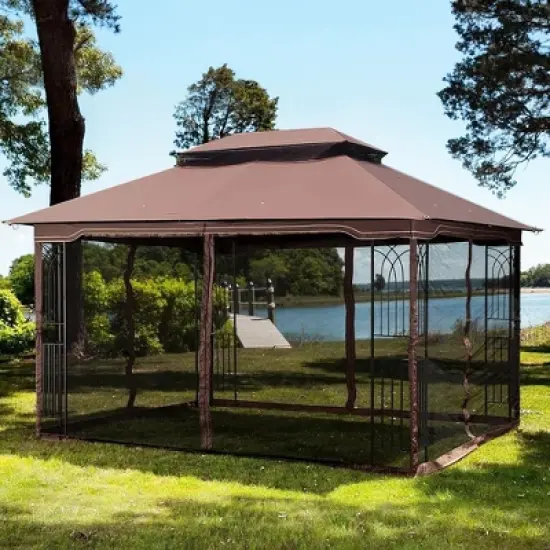 Gulches 10x12 Ft Outdoor Patio Gazebo Replacement Canopy - Double Tiered Roof Top Cover (Frame Not Included) for Gazebo, Brown Color (TOP ONLY) image {1}