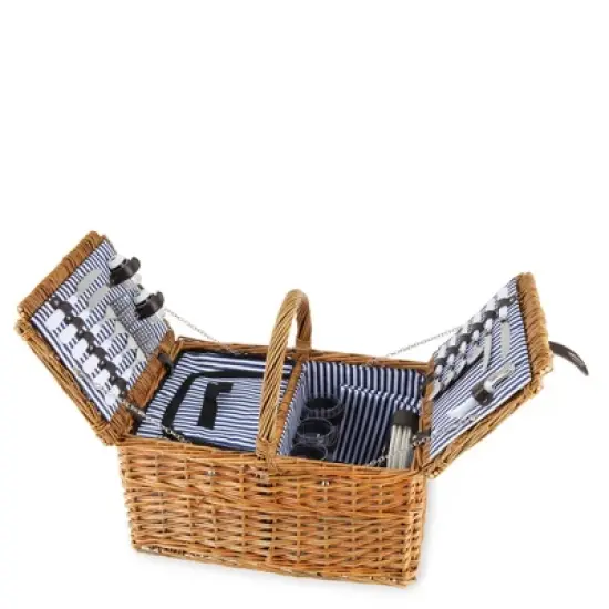 Twine Cape Cod Picnic Basket, Wicker Basket with Place Settings, Wine Glasses, Corkscrew, Insulated Compartments, Set of 1 Basket image {4}