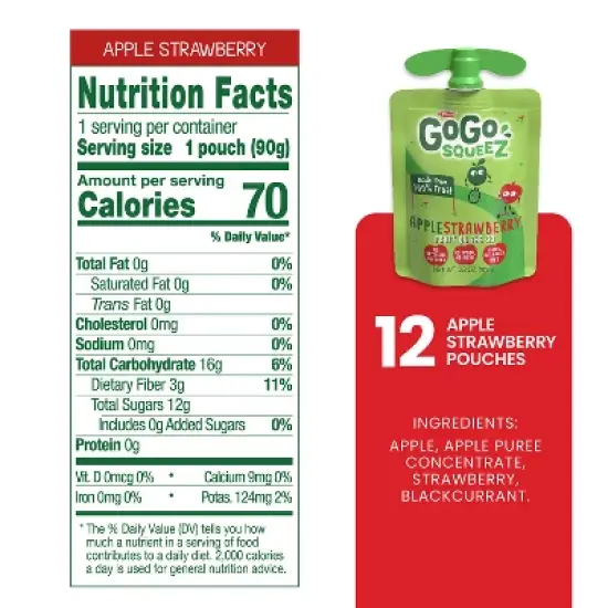 GoGo SqueeZ Applesauce and Fruit Puree Apple Strawberry Pouches - 38.4oz/12ct image {3}
