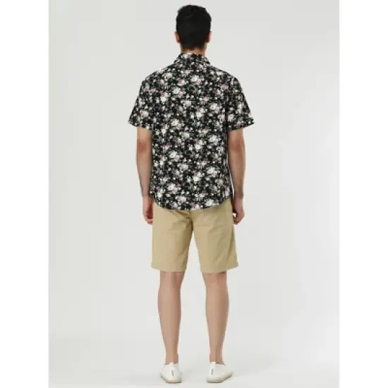 Lars Amadeus Men's Summer Floral Printed Short Sleeves Button Down Beach Hawaiian Shirt image {4}