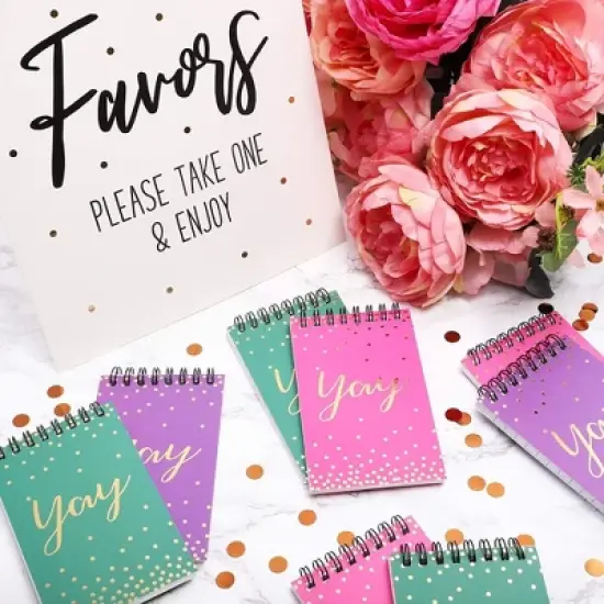 Paper Junkie 12-Pack Gold Foil Yay Confetti Spiral Lined Notebooks Journals (5.3 x 3 in, 50 Sheets, 3 Colors) image {1}