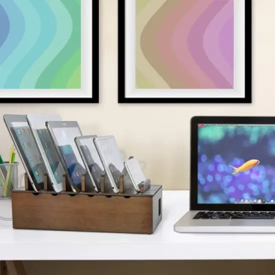 Prosumer's Choice Natural Bamboo Charging Station Rack for Smartphones and Tablets, Black image {2}