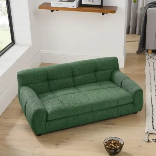 Soft and comfortable pet sofa with backrest and armrests, suitable for modern rectangular pet sofas for small and medium-sized dogs-Green image {2}