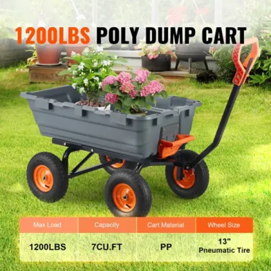 VEVOR Garden Cart, Durable Poly Dump Cart with Simple Assembly Steel Frame, Versatile Dump Wagon with Dual-Function Handle image {2}