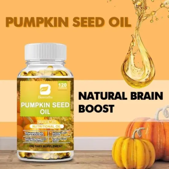 B Beworth Pumpkin Seed Oil Capsules (2,000mg/serving) - for Hair Growth, Youthful Skin - 120 Ct image {1}