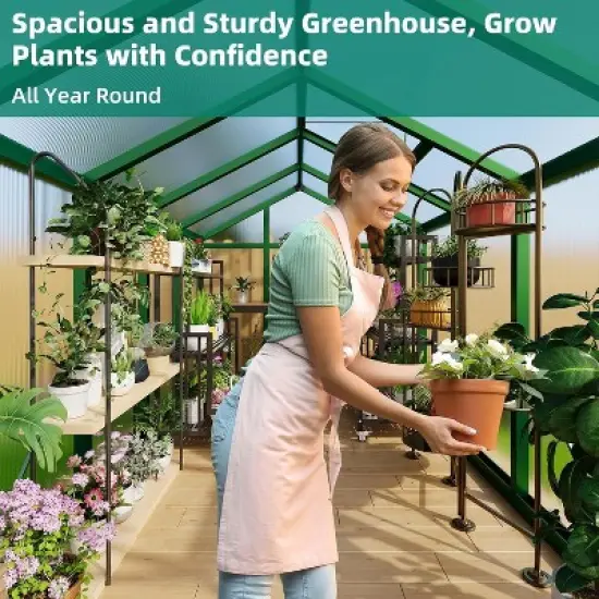 Garvee Greenhouse for Outdoors, Polycarbonate Greenhouse with Quick Setup Structure and Roof Vent, Aluminum Greenhouses Heavy Duty for Garden, Lawn image {4}