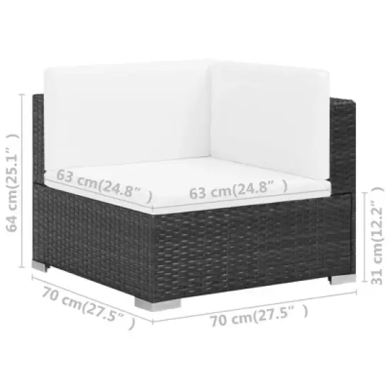 vidaXL 7 Piece Patio Lounge Set - Black Poly Rattan Garden Furniture - Includes Corner Sofas, Ottoman, Coffee Table & Soft Cushions for Outdoor Use image {6}