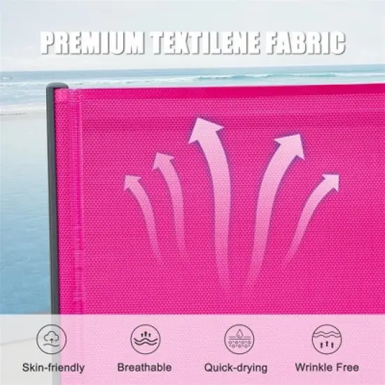 FURNIinspire Patio Chaise Lounges Patio 2 Sunbathing Chairs with 5 Adjustable Position, 1 Table for Beach Yard Poolside, Pink, 64.41"*26.69"*27.56" image {3}