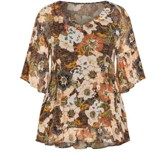 Women's Plus Size Harlow Frill Tunic - brown floral | ARNA YORK image {2}