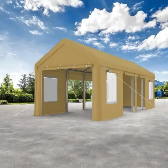 13x25ft Yellow Heavy Duty Carport Canopy, Portable Garage Shelter with Roll-up Windows, Reinforced Frame, Waterproof Cover image {1}