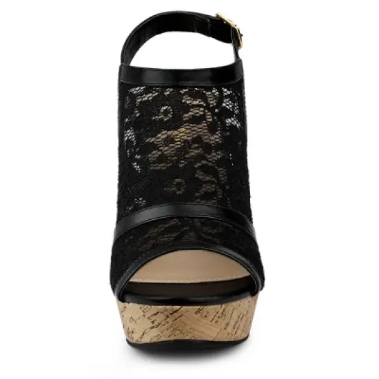 Allegra K Women's Open Toe Platform Heel Lace Wedges Sandals image {1}