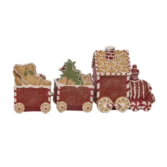 Transpac Resin Gingerbread Train Decorative Sculpture for Christmas Festive Tabletop Decor Red Indoor Holiday Cheer image {2}