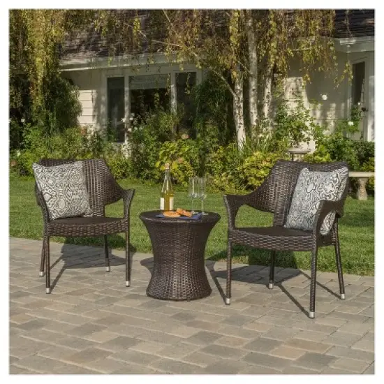 Mirage 3pc Wicker Stacking Chair Chat Set - Christopher Knight Home image {5}