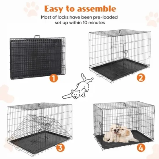 Lirago 36 Inch Black Dog Crate with Double Doors Foldable Metal Pet Cage Featuring Divider Panel and Removable Tray image {6}