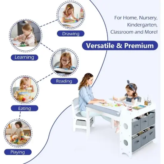 Kinder King Kids Table and Chair Set with Storage &ndash; Toddler Activity Desk with 8 Bins & Paper Roll for Drawing, Reading, Crafts & Snacks image {6}