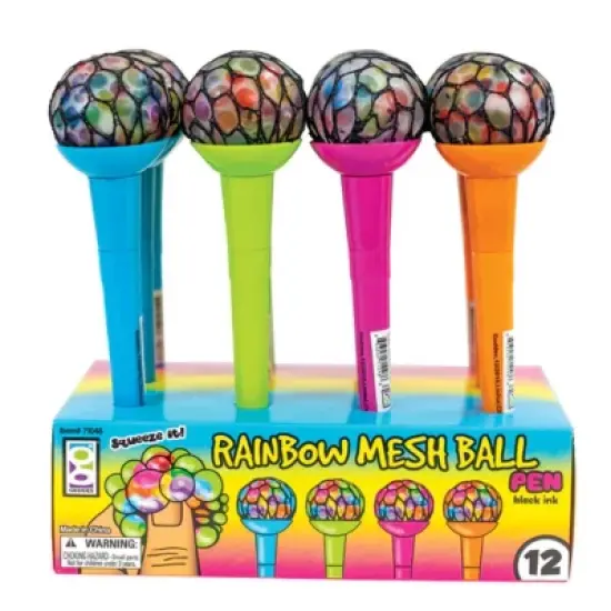 Rainbow Mesh Fidget Pens (4 Pack) - Fun & Stress Relief, Squishy Boba Ball Toppers image {2}