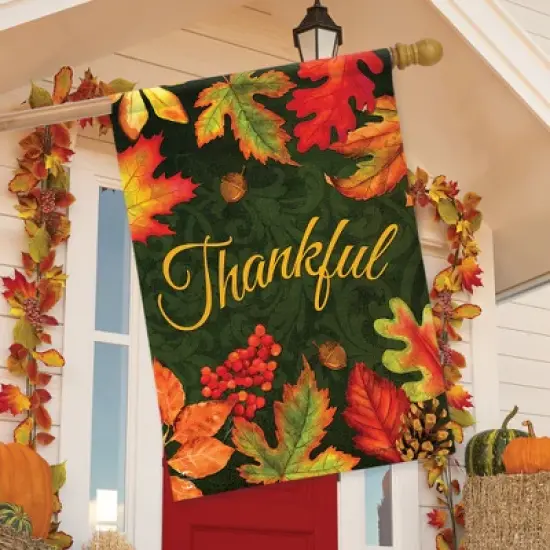 Thankful Leaves Autumn House Flag Fall Thanksgiving 28" x 40" Briarwood Lane image {2}