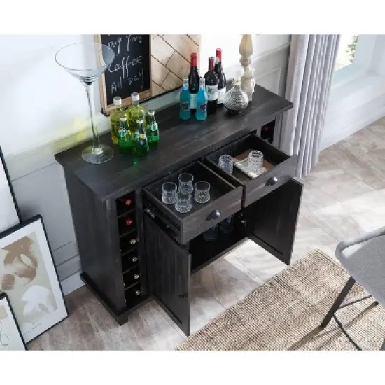 Home Source Bar Cabinet Bookshelf with Glass Doors in Chocolate Finish image {4}