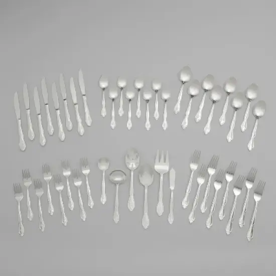 RiverRidge Rose Flatware 46pc Monogrammed Stainless Steel Silverware Set for 8 image {2}