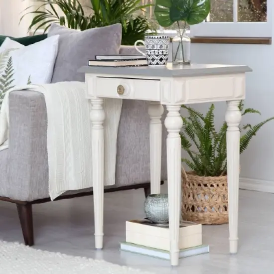 Amos Side Table with Drawer Cream/Gray - ClickDecor image {1}