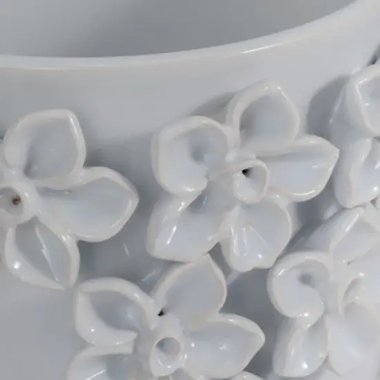 Planter Stoneware Ceramic Floral Design with Raised 3D Sculpted Flowers and Glossy Handcrafted Texture Detailing image {3}