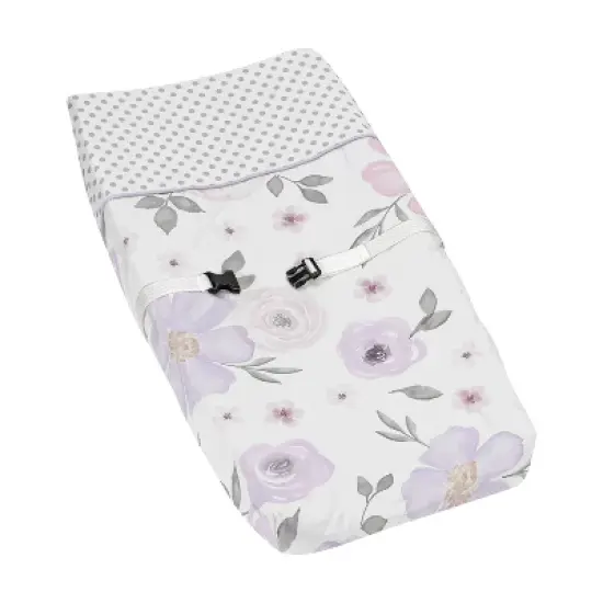 Sweet Jojo Designs Girl Changing Pad Cover Watercolor Floral Collection Lavender Purple and Grey image {5}