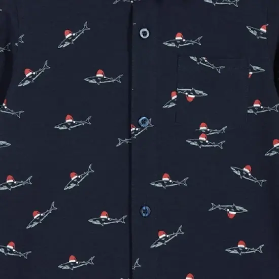 Andy & Evan  Infant  Boys Navy Holiday Sharks Knit Pique Buttondown Set image {4}