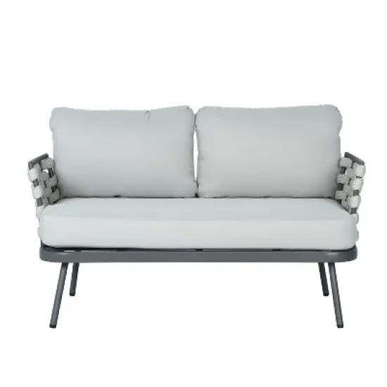 Christopher Knight Home Barbara Modern Outdoor Metal Coffee Table and Upholstered Lovesear Set image {6}