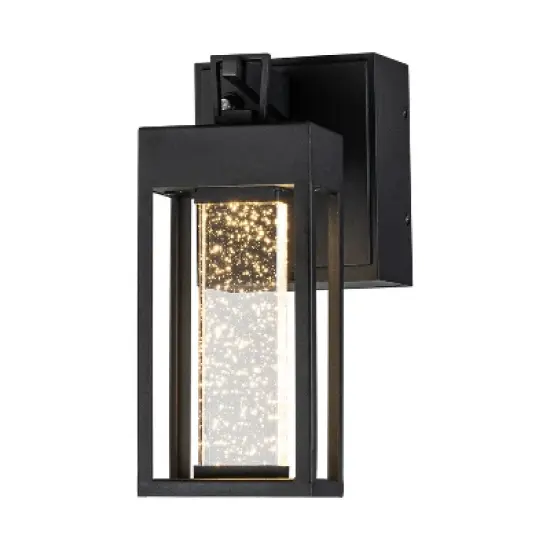 ALOADECOR Modern LED Outdoor Black Dusk to Dawn Sensor Wall Lantern Sconce with Seeded Glass and built-in GFCI Outlets image {2}