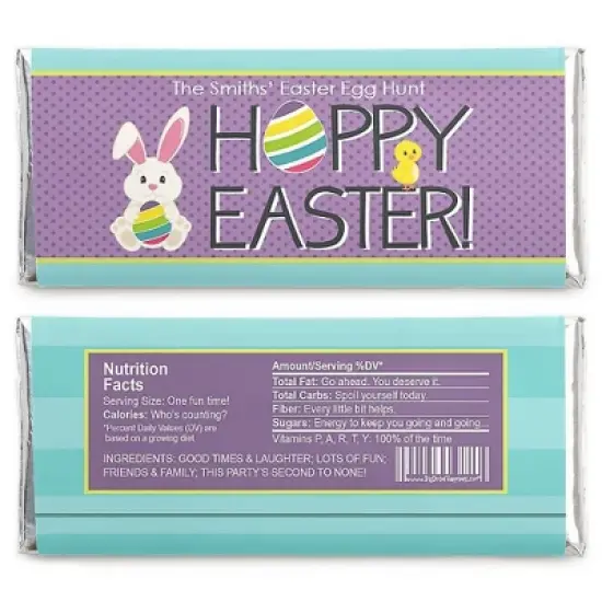 Big Dot of Happiness Hippity Hoppity - Candy Bar Wrapper Easter Bunny Party Favors - Set of 24 image {1}