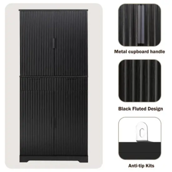 Gulches 72" Parisian Elegance Fluted Kitchen Pantry Cabinet - 3 Keyboard Drawers, 6 Door Shelves (1 Adjustable), Freestanding Storage, Black image {9}