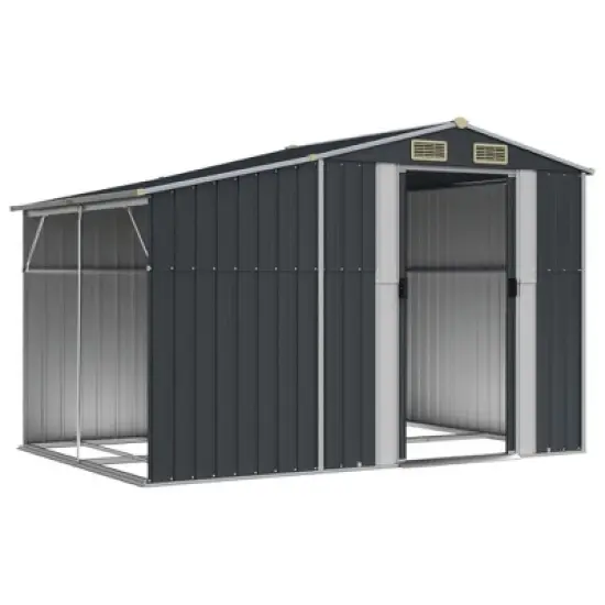 vidaXL Garden shed Metal Outdoor Storage Anthracite - Galvanized Steel Tool shed for Patio, Backyard, or Garden with Ventilation and sloped roof image {2}