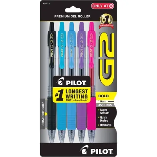 Pilot 5pk G2 Premium Gel Pens Bold Point 1.0mm Assorted Inks image {7}