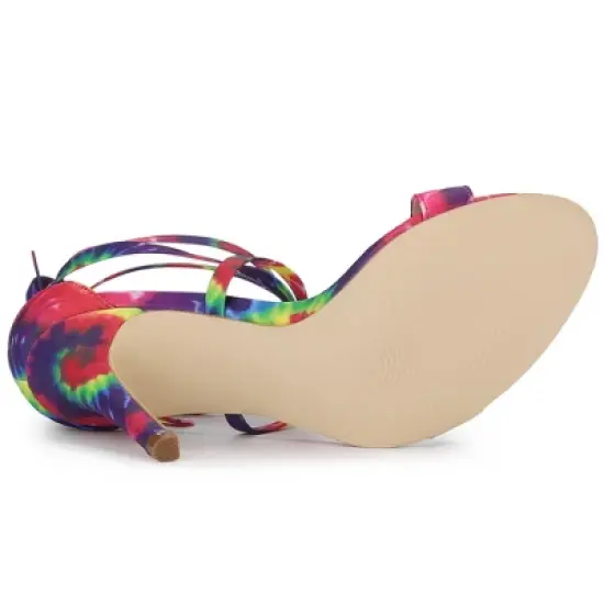 Allegra K Women's Tie Dye Lace Up Stiletto Heel Sandals image {4}