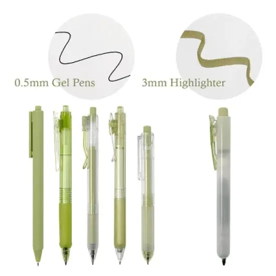 Wrapables Retractable Rollerball Pens and Highlighter Set, 0.5mm Black Gel Ink Pens for Home, Office, School (Set of 6) image {3}