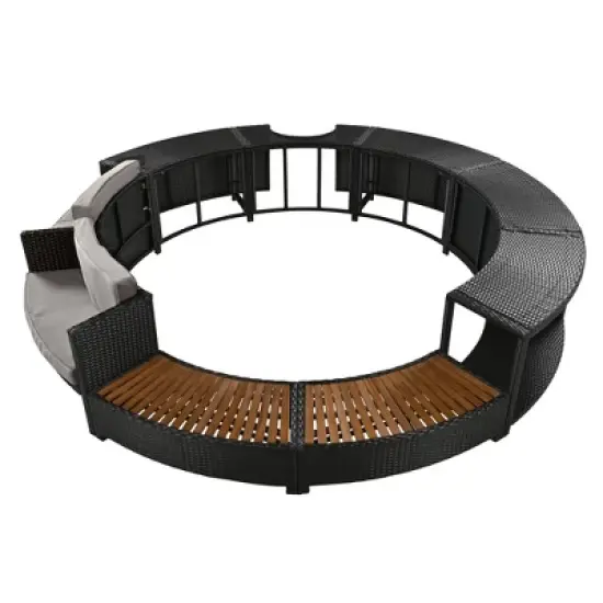 FIONECA Spa Surround Rattan Sofa Set with Storage, Mini Sofa & Cushions for Patio or Backyard, Grey image {9}