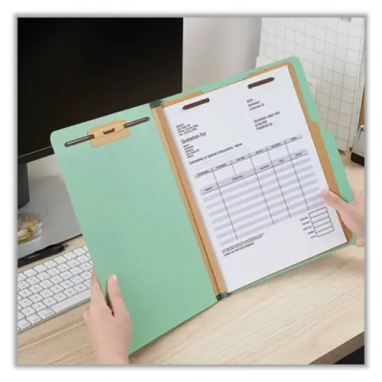 Universal Six-Section Classification Folders, Heavy-Duty Pressboard Cover, 2 Dividers, 6 Fasteners, Letter Size, Light Green, 20/Box image {3}