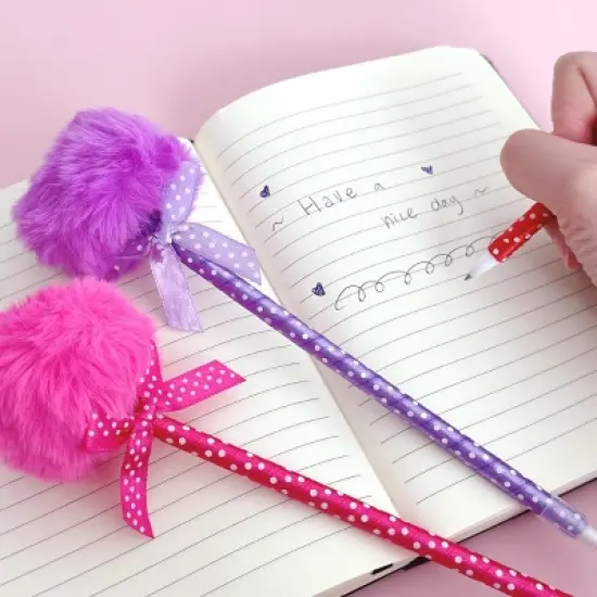 Wrapables Fluffy Ball Pom Pom Balpoint Pens (Set of 6) image {3}