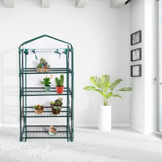Costway Portable Mini Walk In Outdoor 4 Shelves Greenhouse image {2}