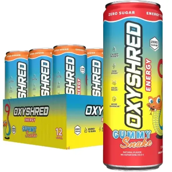EHPlabs OxyShred Energy Drink - Zero Sugar, Zero Calories, with Amino Acids, Vitamin C, Green Tea Extract & Clean Caffeine - Gummy Snake (12-Pack) image {7}