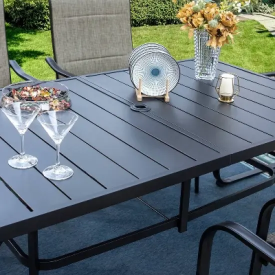 7pc Patio Dining Set with Rectangle Table with 2.6" Umbrella Hole & Steel C-Spring Arm Chairs - Captiva Designs image {1}