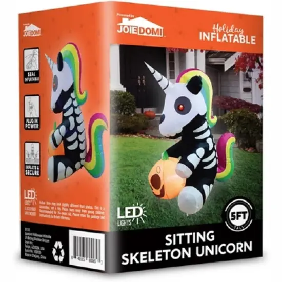 Joyfy 5 FT Halloween Inflatables Outdoor Decoration, Inflatable Sitting Skeleton Unicorn with LEDs for Halloween Party Outside Yard Garden Decorations image {7}