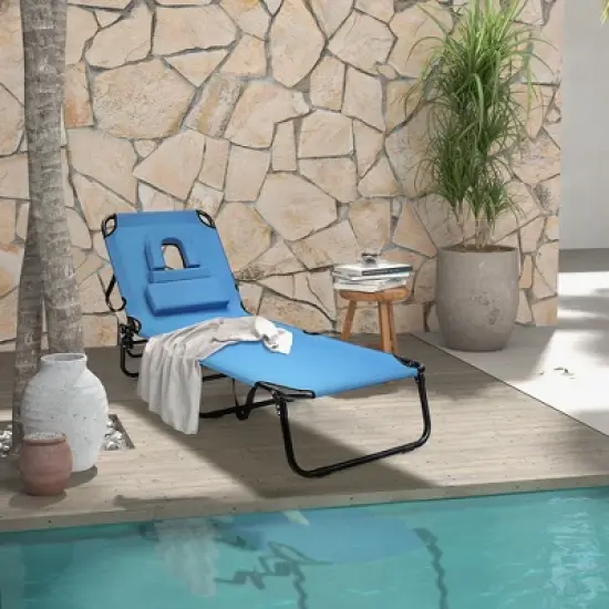 Costway Beach Chaise Lounge Chair with Face Hole Pillows & 5-Position Adjustable Backrest Blue image {10}