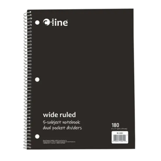 C-Line&reg; 5-Subject Notebook, Wide Ruled, 180 Sheets, Assorted Colors image {7}