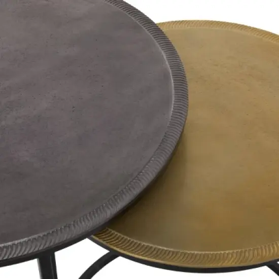 2pc Industrial Aluminum Accent Tables Black - Olivia & May image {2}