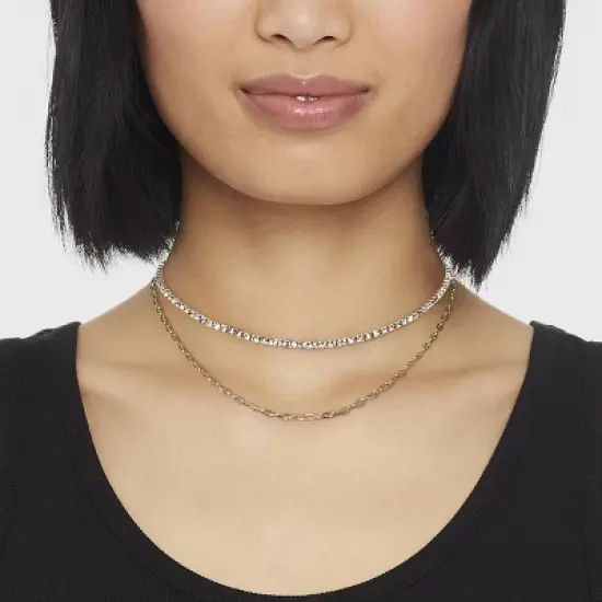 Two Row Rhinestone Chain Necklace - A New Day&trade; Gold image {1}